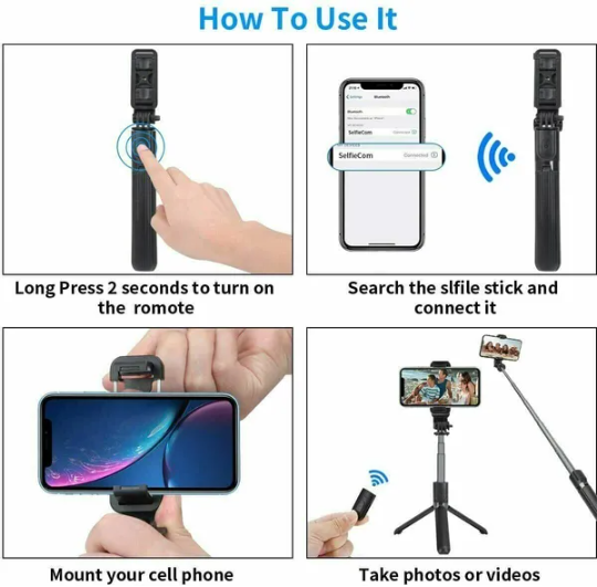 Selfie Stick Tripod with Wireless Remote – Adjustable Phone Stand for iPhone & Android