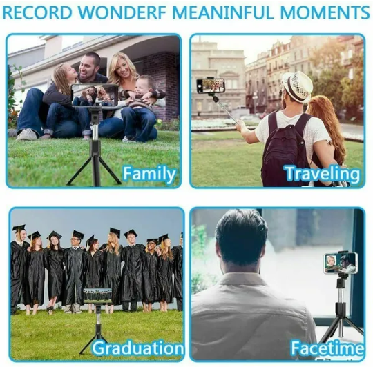 Selfie Stick Tripod with Wireless Remote – Adjustable Phone Stand for iPhone & Android