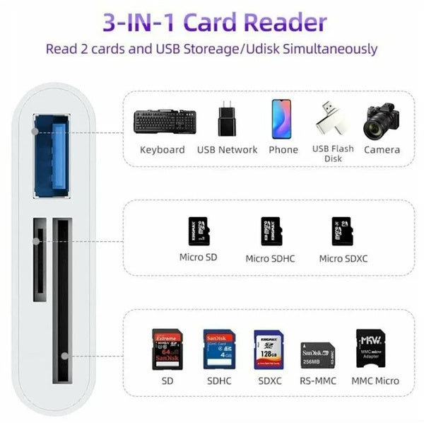 USB C 3 In 1 Hub Converter Type-C Adapter SD Card Reader For MacBook Pro Laptop