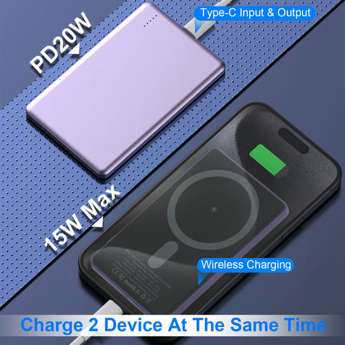 5000mAh Magnetic Wireless Power Bank – 20W Fast Charging, Slim Portable Charger