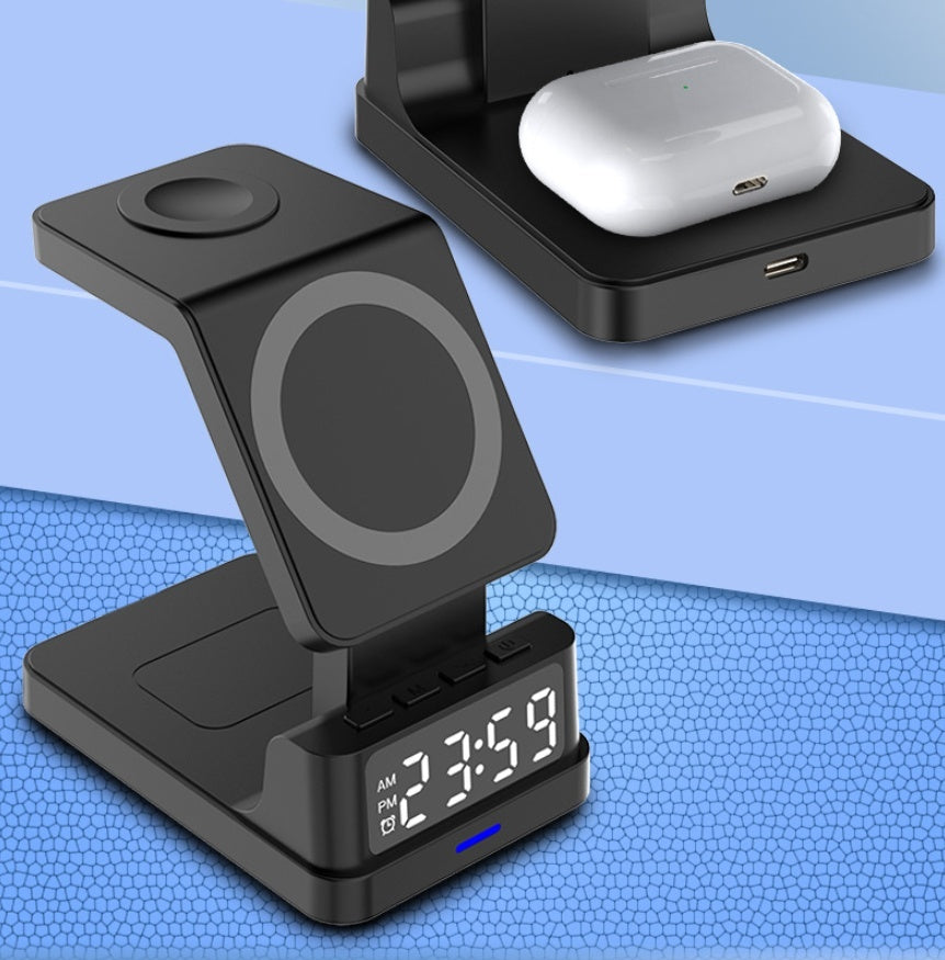 MagStation Pro – 3-in-1 Magnetic 15W Wireless Charging Station with Clock