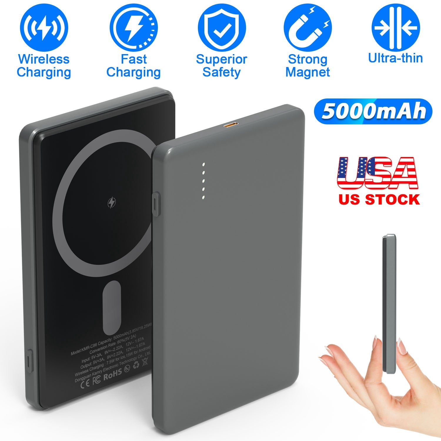 5000mAh Magnetic Wireless Power Bank – 20W Fast Charging, Slim Portable Charger